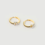 Boucles d'oreilles "Linkz" en argent plaqué or jaune/blanc 18 carats et topaze blanche naturelle