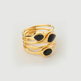 Bague "Satta" en argent plaqué or jaune 18 carats et onyx noir naturel