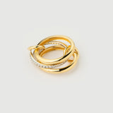 Bague "Linkz" en argent plaqué or jaune 18 carats et topaze blanche naturelle