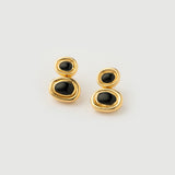 "Satta" Yellow Gold Earrings with Natural Black Onyx