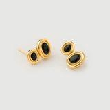 "Satta" Yellow Gold Earrings with Natural Black Onyx