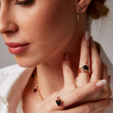 Bague "Riva" en argent plaqué or rose 18 carats et onyx noir naturel